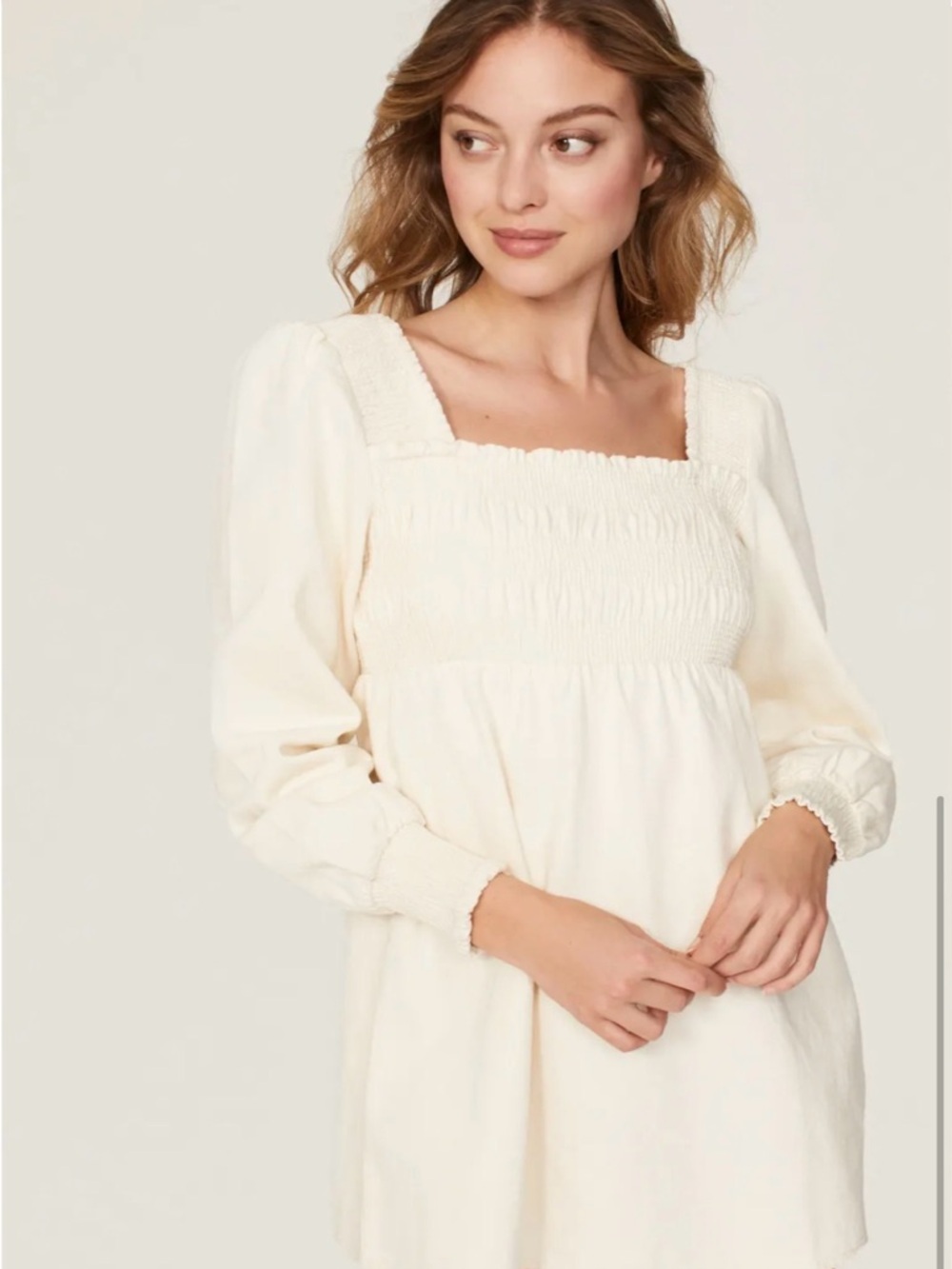 Area Stars Cream Smocked Square-Neck Peasant Mini Dress Large